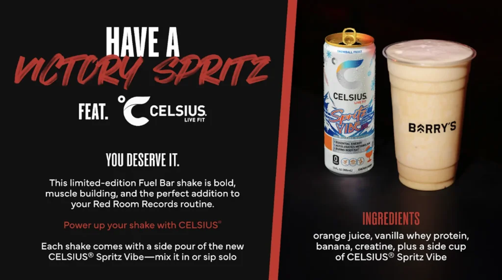 promo for the Barry's-Celsius drink